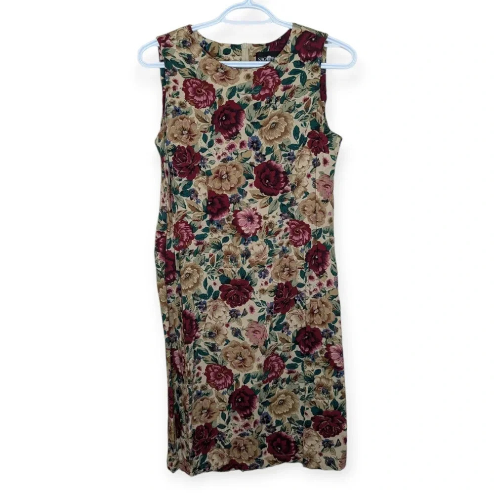 Vintage Sag Harbor Petites Sleeveless Rose Floral Print Sheath Dress Women Small